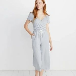 Marine Layer Dana Wrap Blue Stripe Cropped Jumpsuit Small NWT